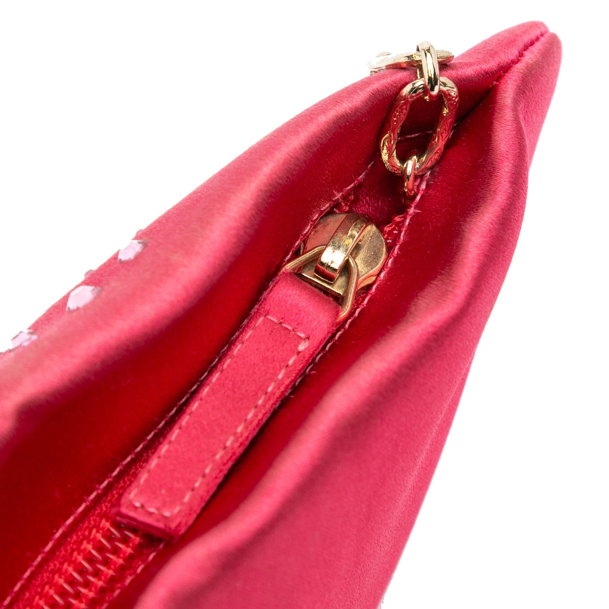 Chanel Satin Diamante Camellia Clutch with Chain
