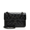 Chanel Shiny Crumpled Calfskin So Black Double You Flap Bag