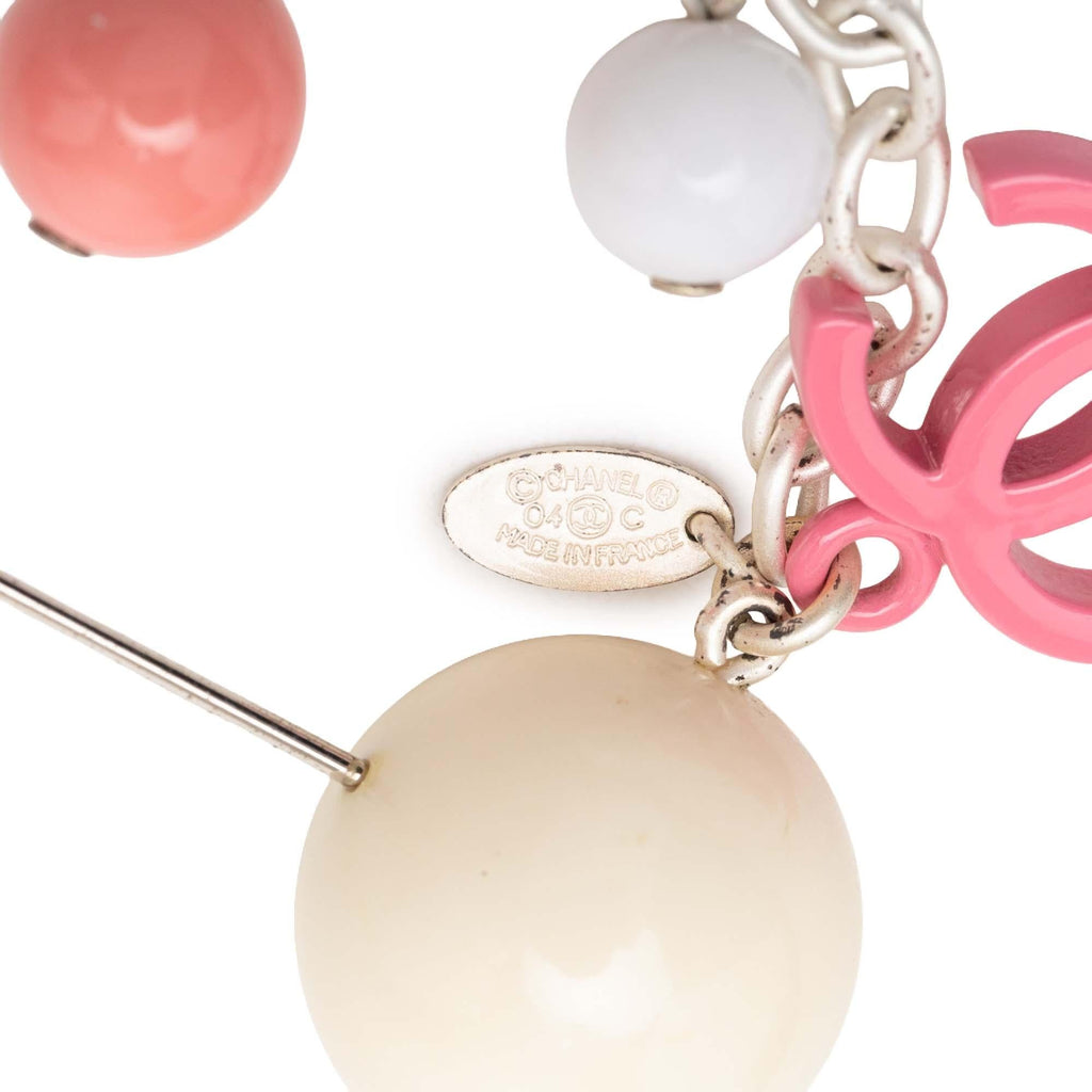 Chanel Silver Plated Resin CC Charm Pin Brooch