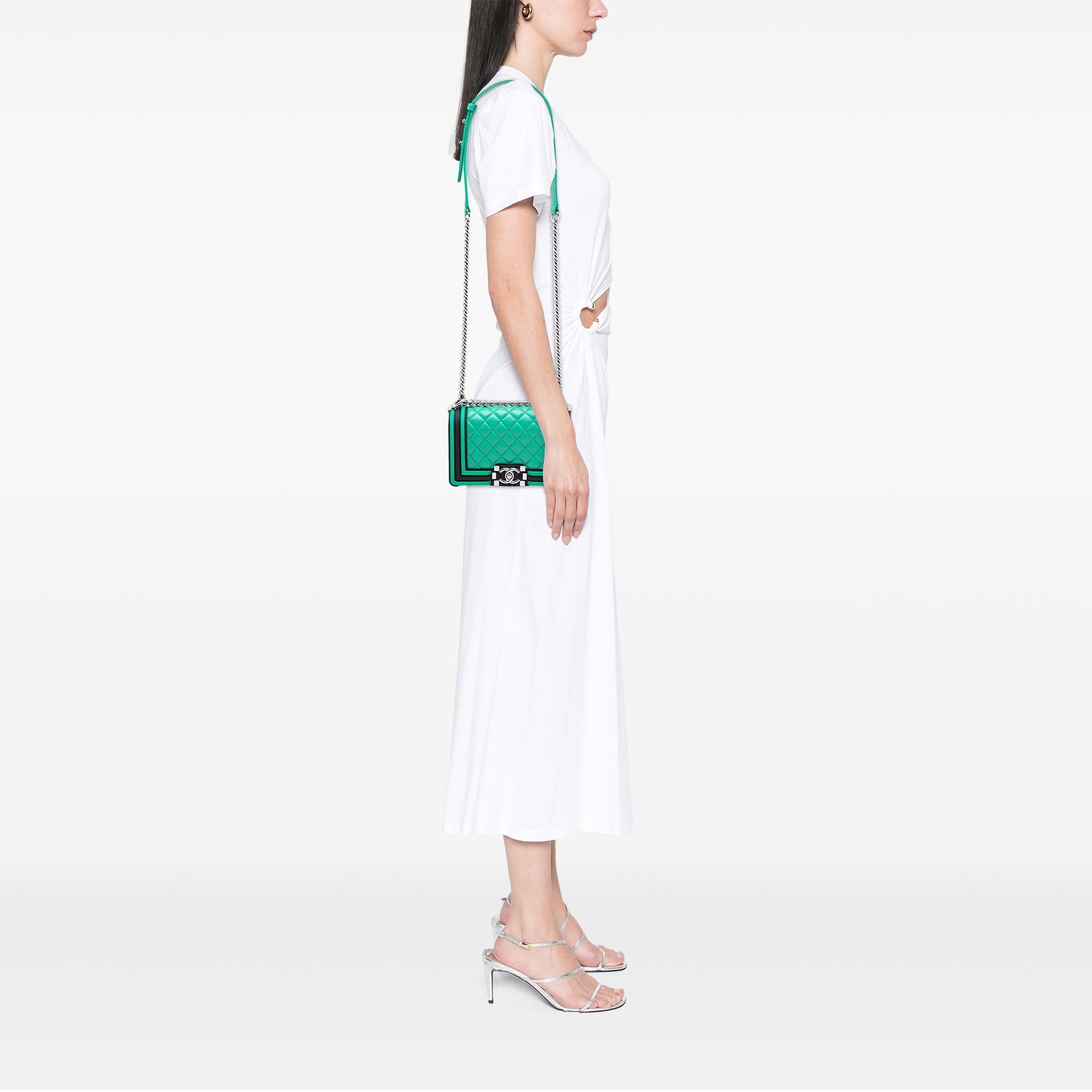 Chanel Small Bicolor Quilted Lambskin and Rubber Boy Flap