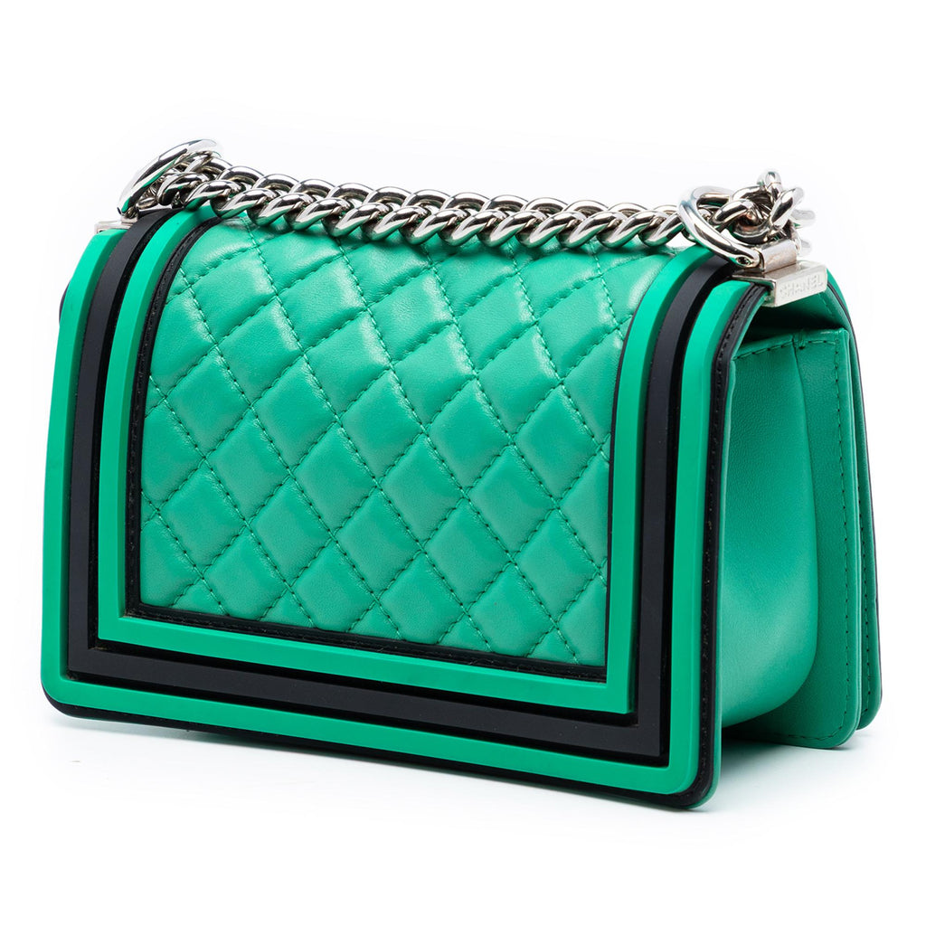 Chanel Small Bicolor Quilted Lambskin and Rubber Boy Flap
