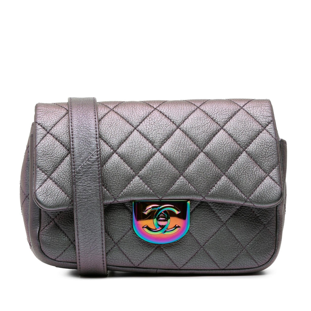 Chanel Small Iridescent Goatskin Rainbow Hardware Double Carry Waist Chain Flap