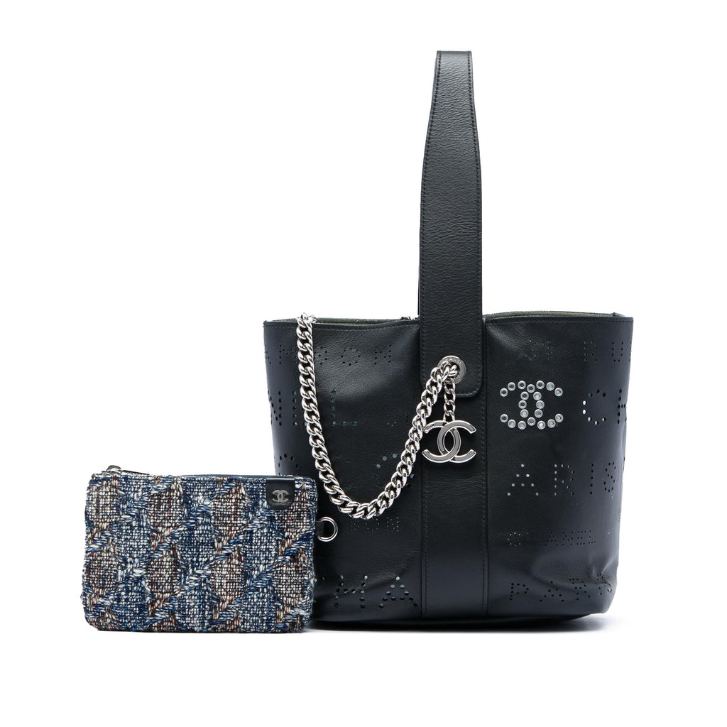 Chanel Small Perforated Calfskin Logo Eyelet Bucket Bag