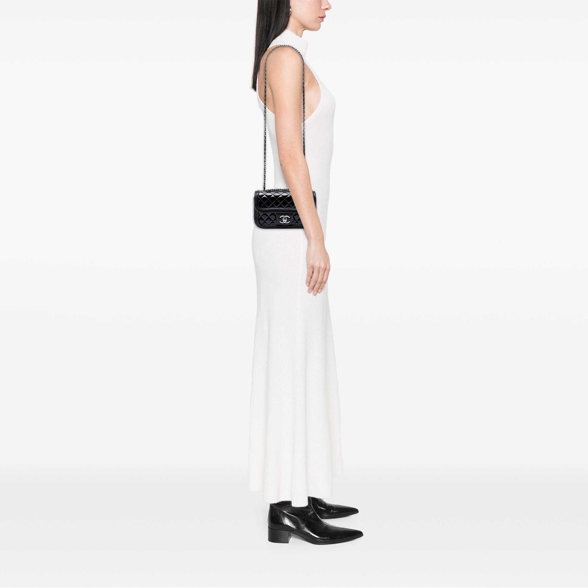 Chanel Small Quilted Patent and Lambskin Trimmed Classic Twist Flap