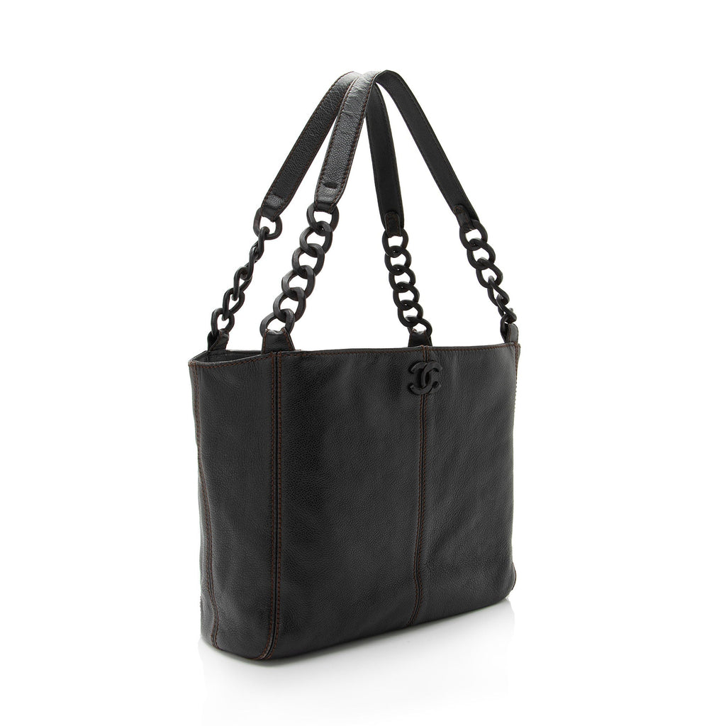 Chanel Vintage Leather Wood Chain Tote (SHF-bz2XaF)