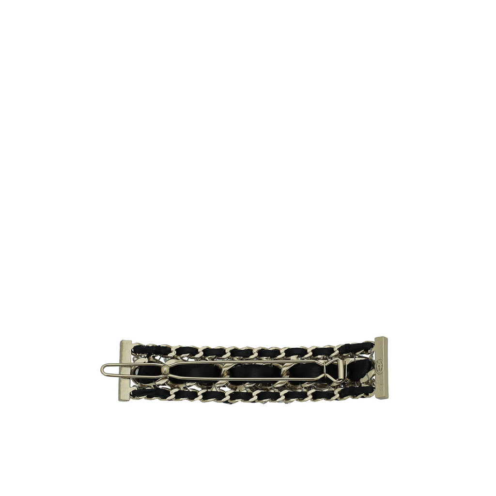 Chanel Black CC Braided Pearl Chain Hair Clip