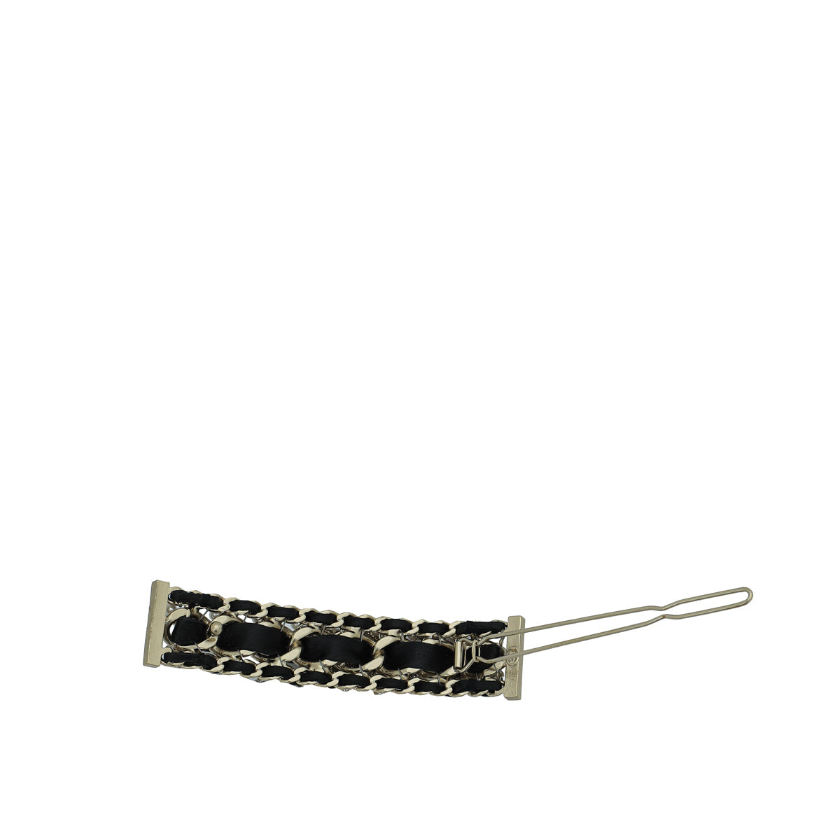 Chanel Black CC Braided Pearl Chain Hair Clip