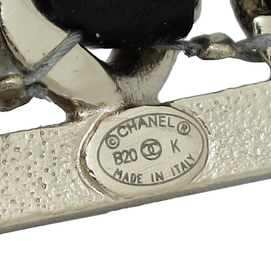 Chanel Black CC Braided Pearl Chain Hair Clip