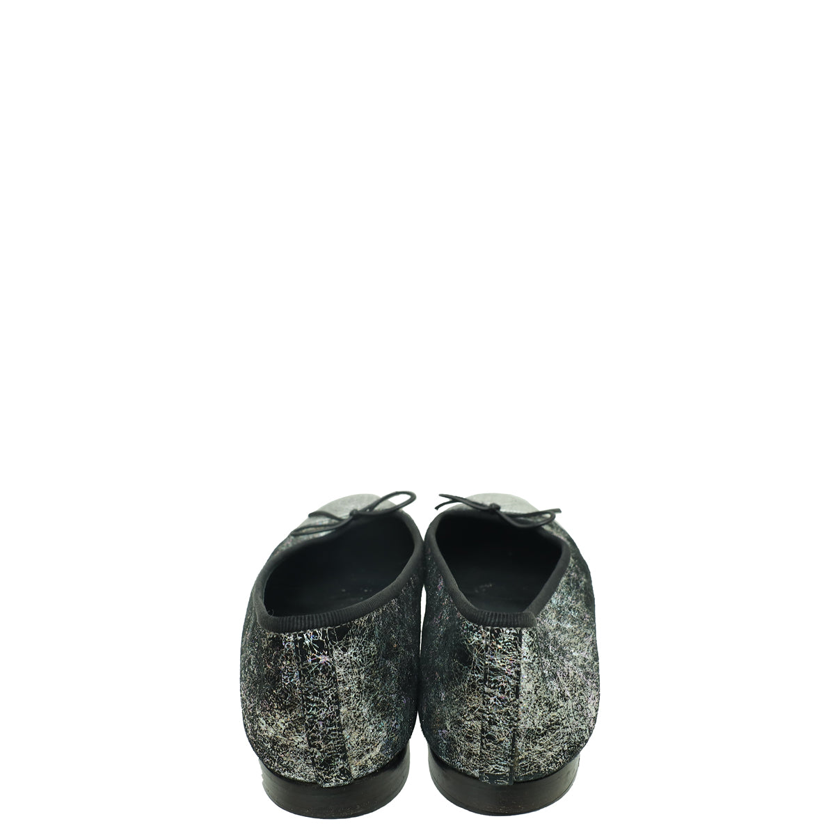 Chanel Metallic Silver Holographic Textured Suede CC Cap Toe Ballet Flats 37