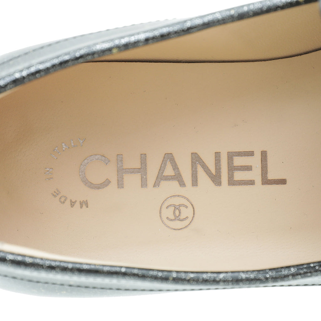 Chanel Metallic Black CC Flat Loafer 37.5