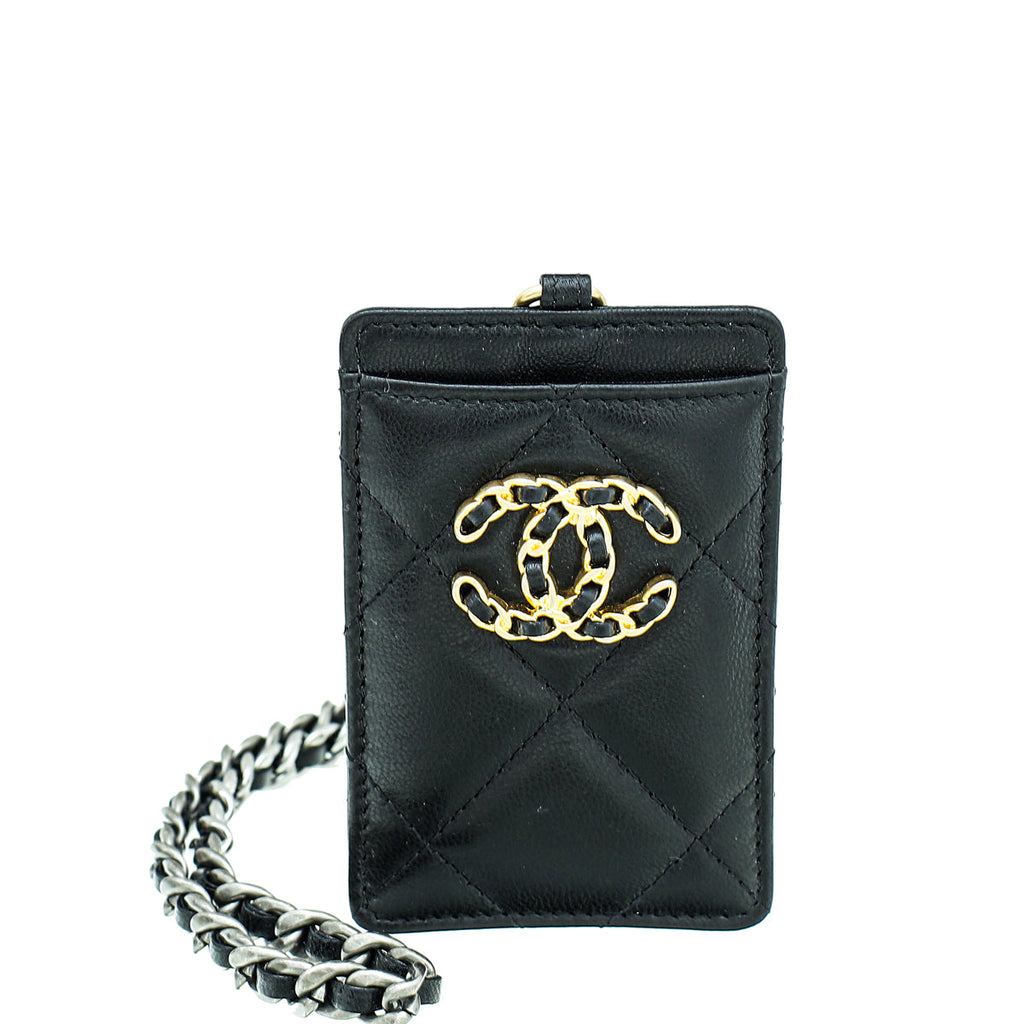 Chanel Black Chanel 19 Card Holder on Chain