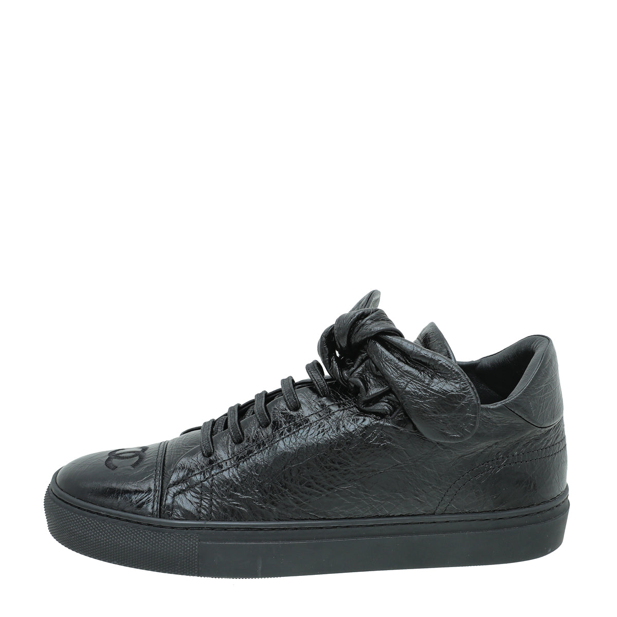 Chanel Black Crumpled CC Bow Sneakers 39.5