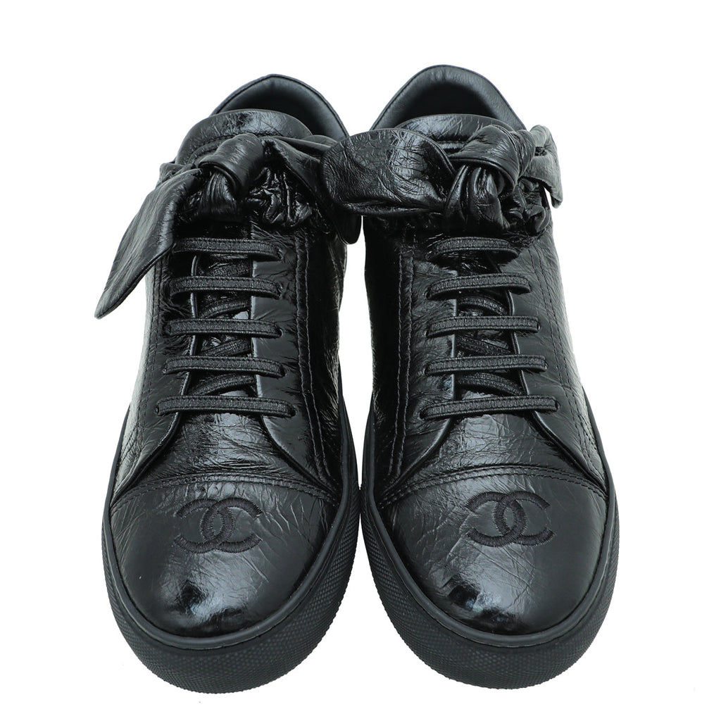 Chanel Black Crumpled CC Bow Sneakers 39.5