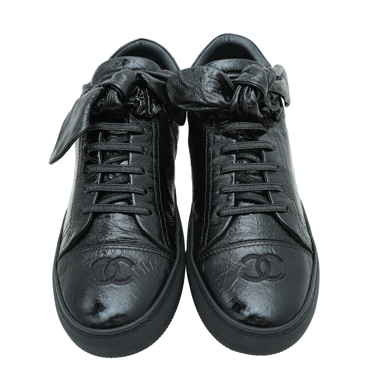 Chanel Black Crumpled CC Bow Sneakers 39.5