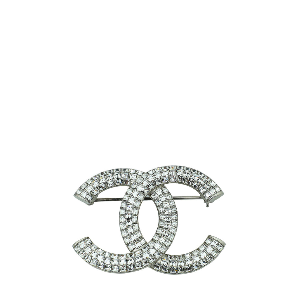 Chanel Silver CC Crystal Brooch
