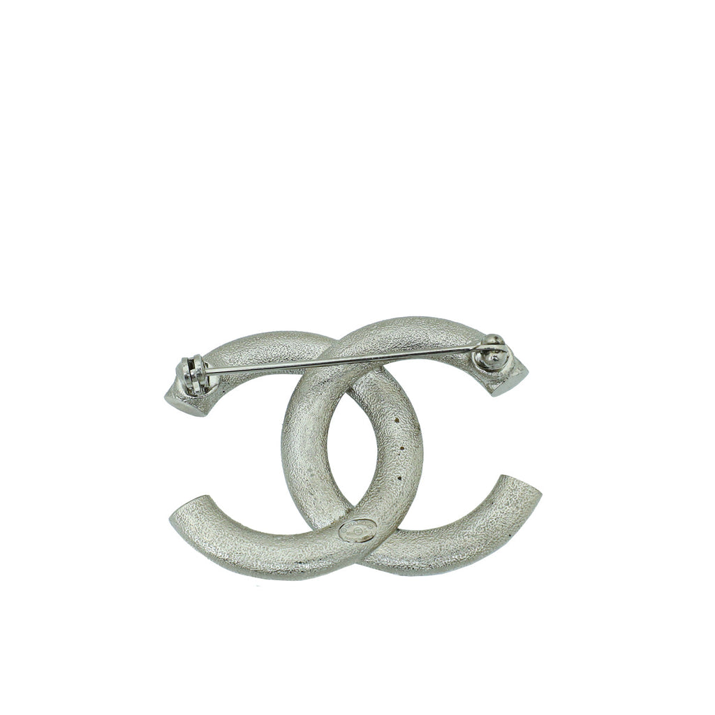 Chanel Silver CC Crystal Brooch