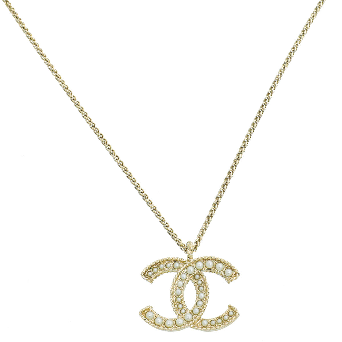 Chanel Gold CC Pearl Pendant Necklace
