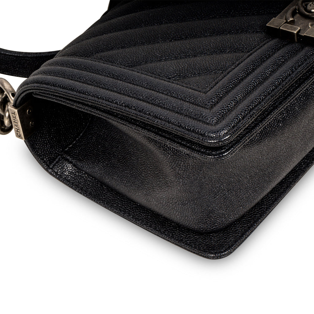 Chanel Chevron Boy Bag Medium - Blue Caviar