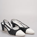 Chanel Black Tweed Slingback Pumps With White Cap Toe 38.5