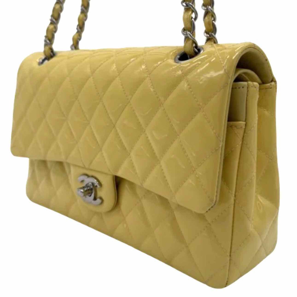 Chanel Patent Quilted Medium Double Flap Yellow