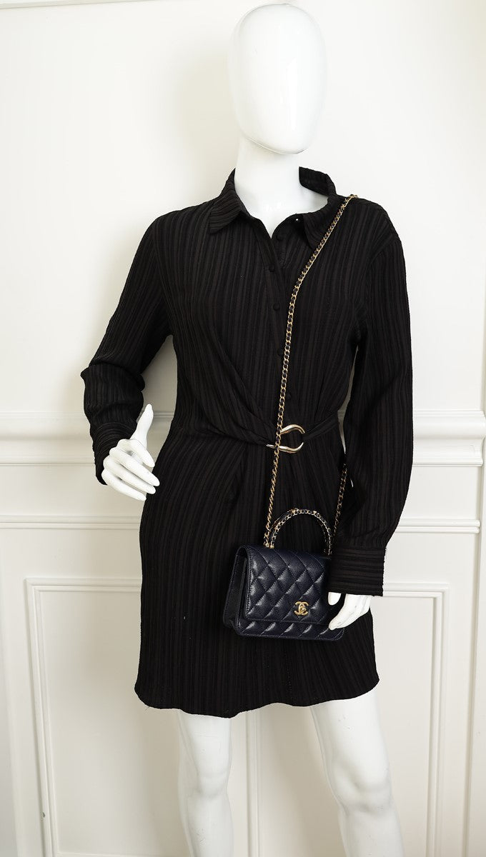 Chanel Navy Blue CC Top Handle Wallet On Chain