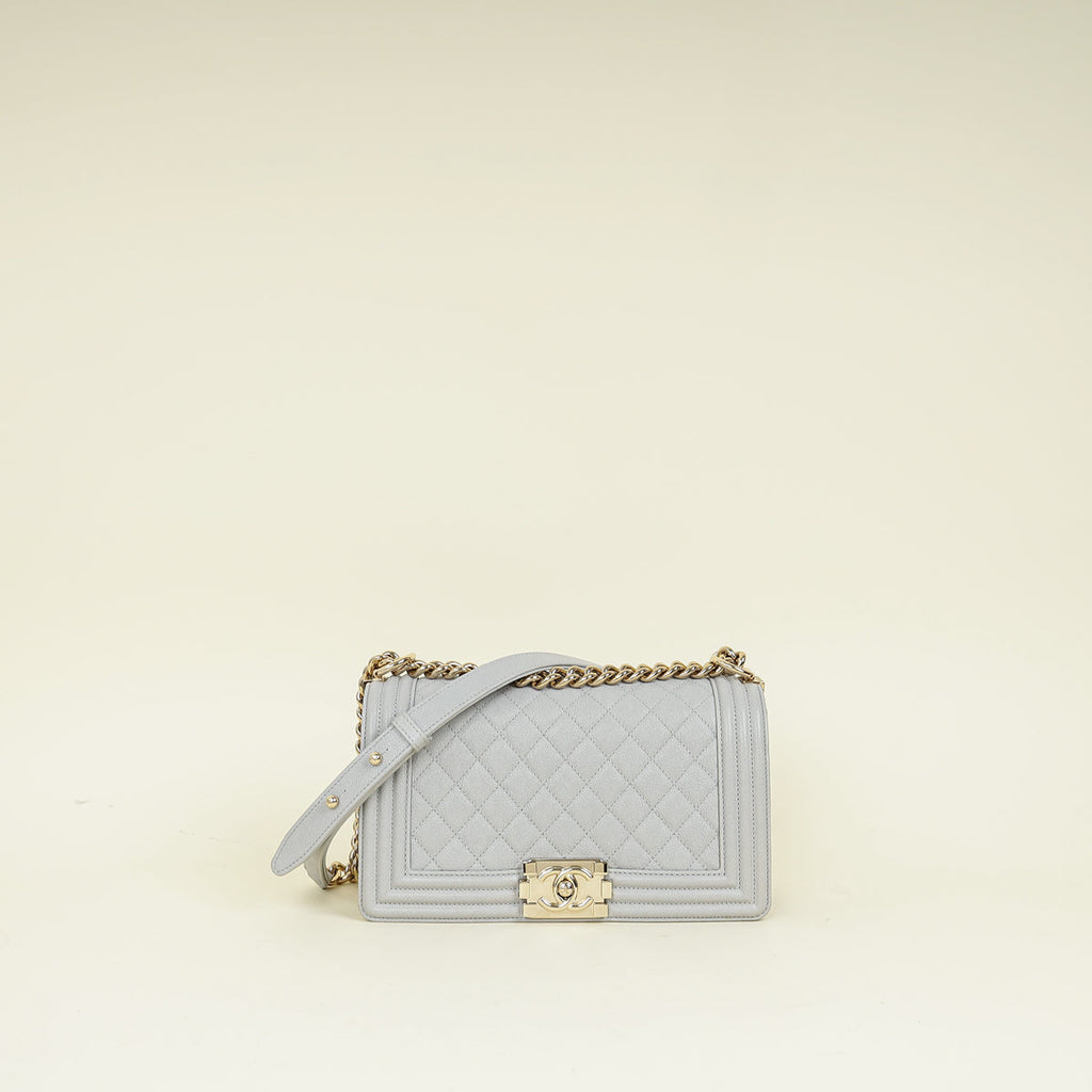 Chanel Pale Grey Le Boy Medium Flap Bag