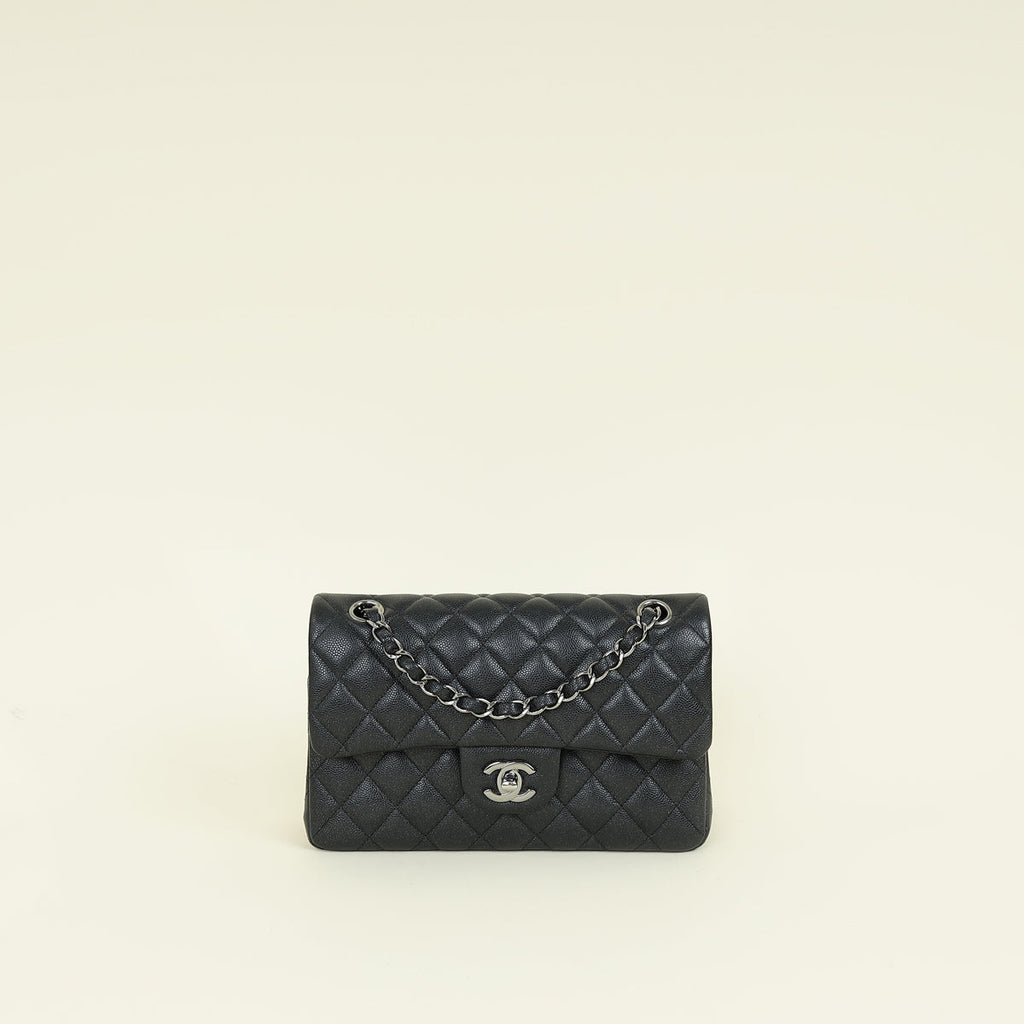 Chanel Black CC Classic Metallic Double Flap Small Bag