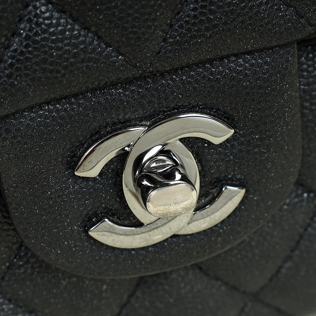 Chanel Black CC Classic Metallic Double Flap Small Bag