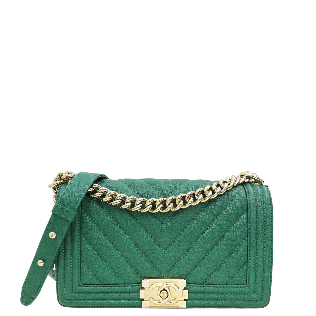 Chanel Green Chevron Le Boy Medium Bag