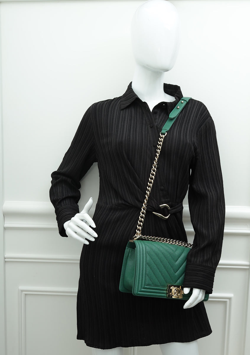 Chanel Green Chevron Le Boy Medium Bag
