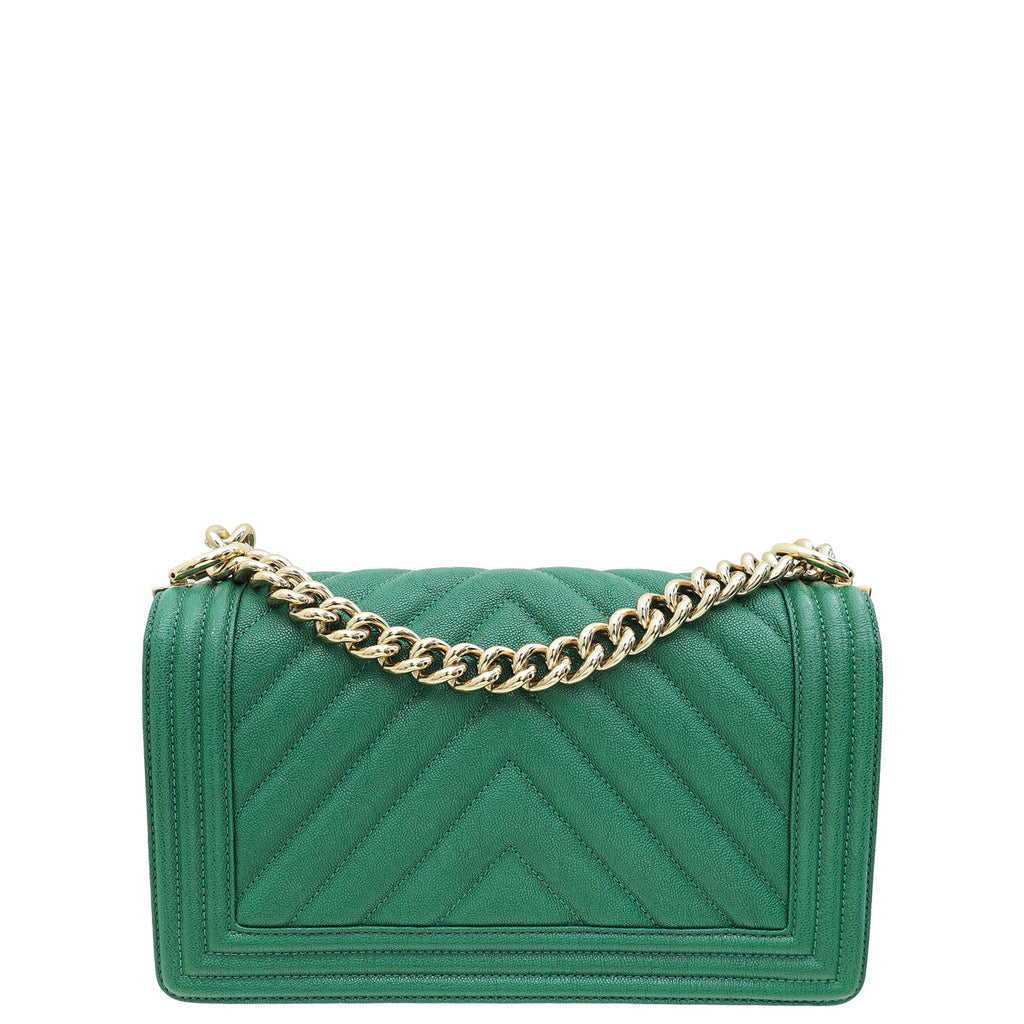 Chanel Green Chevron Le Boy Medium Bag