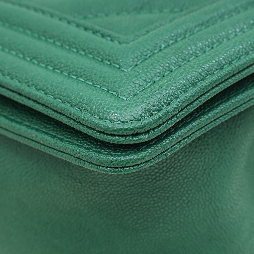 Chanel Green Chevron Le Boy Medium Bag