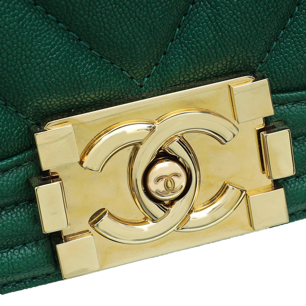Chanel Green Chevron Le Boy Medium Bag