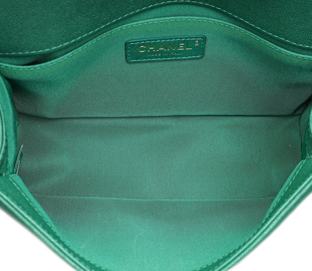 Chanel Green Chevron Le Boy Medium Bag