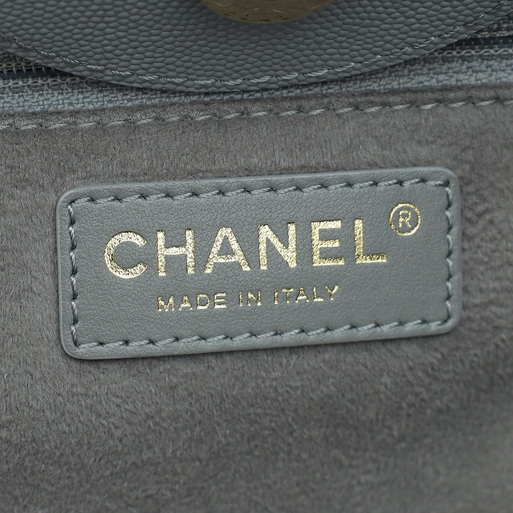 Chanel Grey CC Deauville Studded Medium Tote Bag