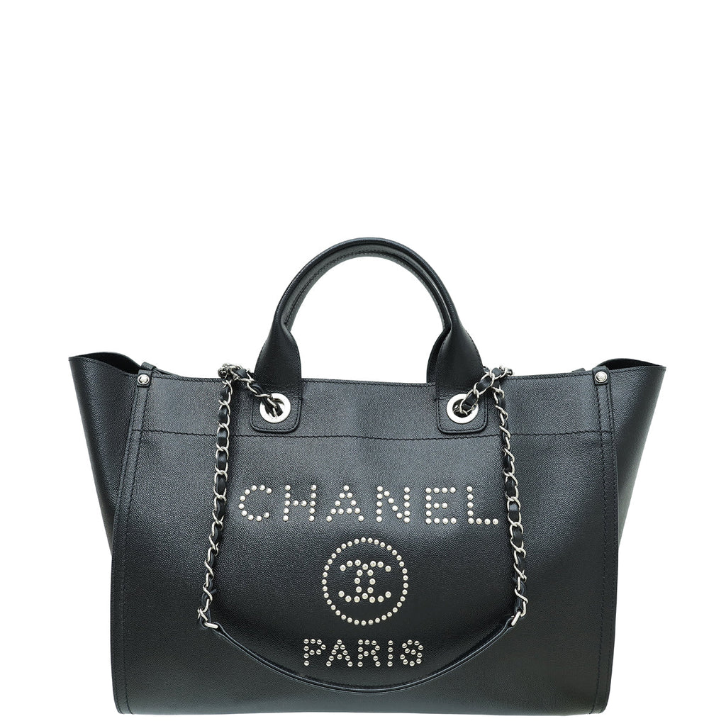 Chanel Black CC Deauville Studded Medium Bag