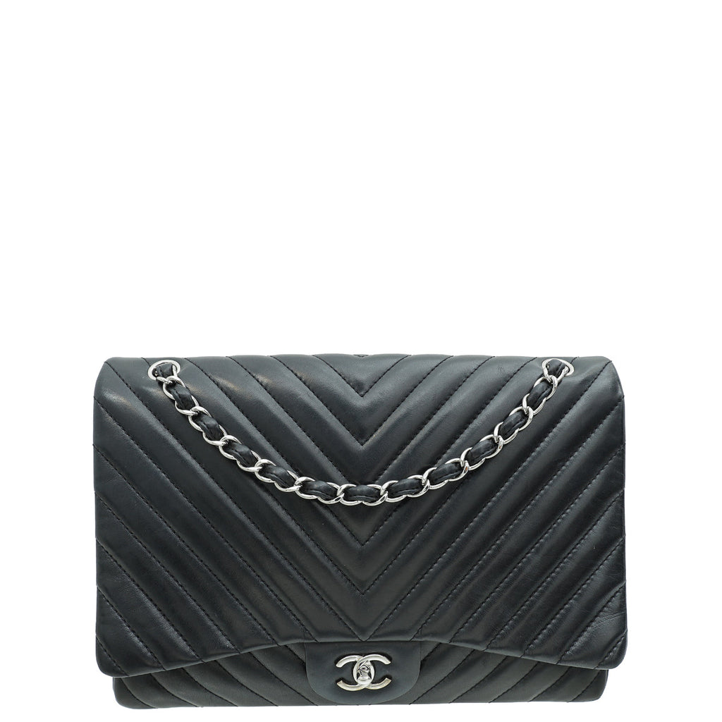 Chanel Black Chevron Classic Maxi Single Flap Bag