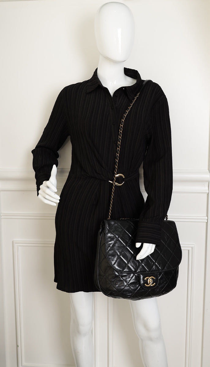 Chanel Black CC Bubble Large Messenger Flap Bag