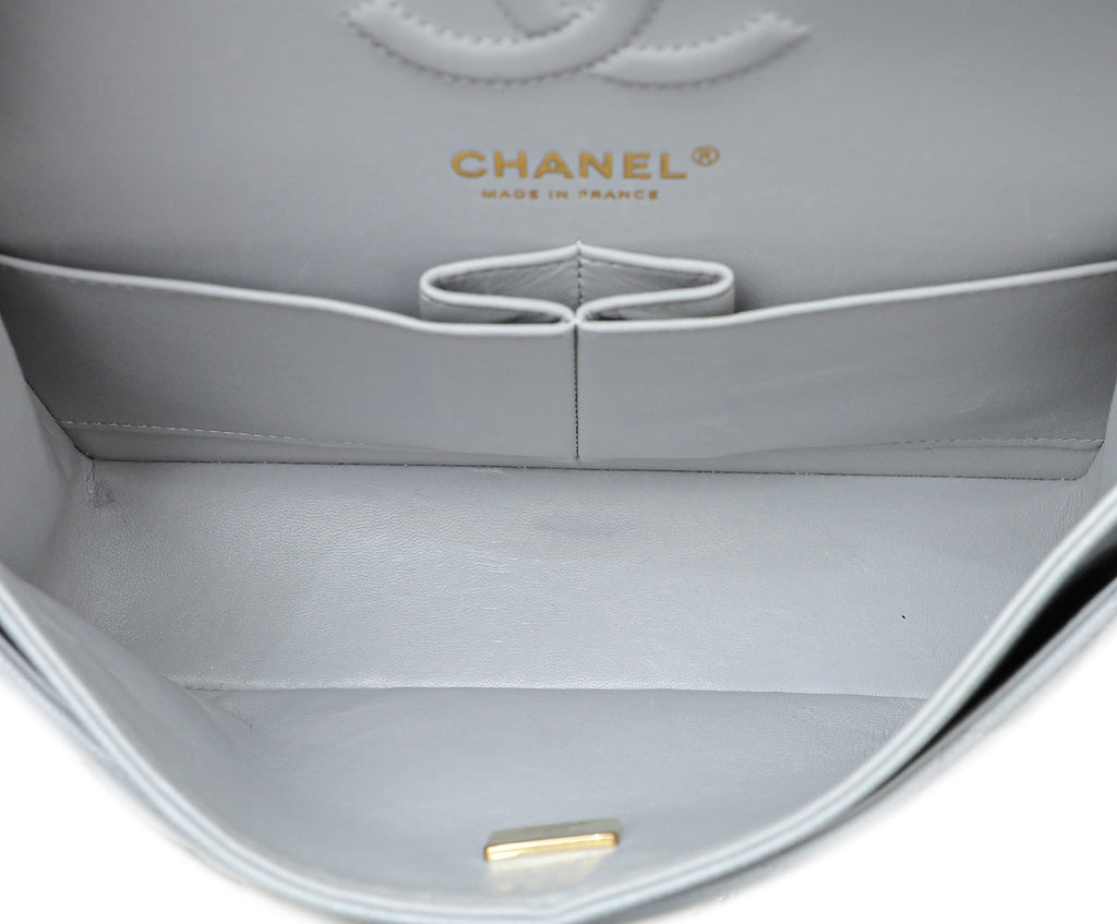Chanel Grey CC Classic Double Flap Medium Bag