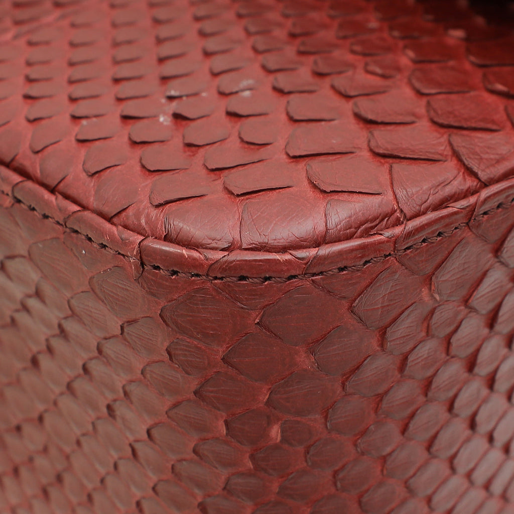 Chanel Burgundy Python CC Classic Double Flap Medium Bag