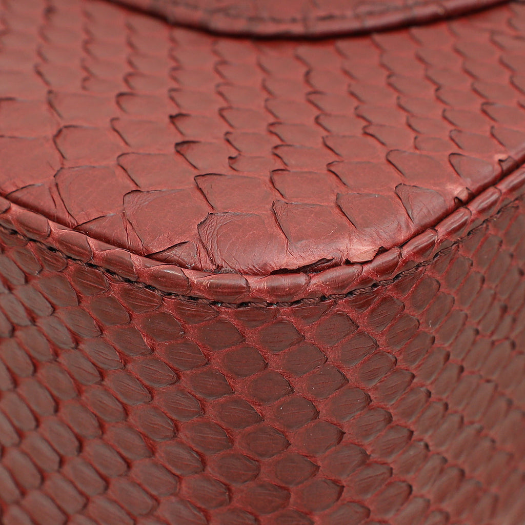 Chanel Burgundy Python CC Classic Double Flap Medium Bag