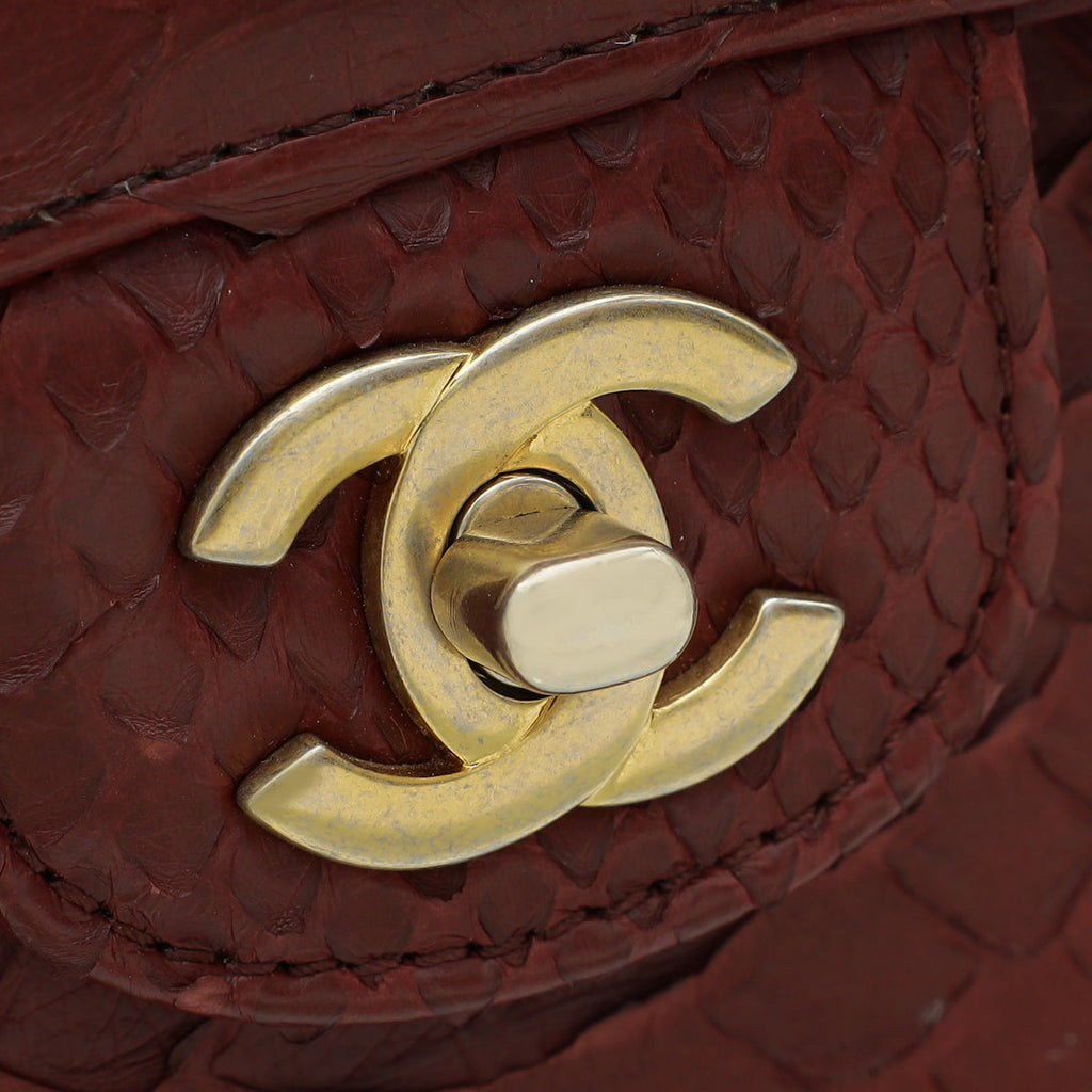 Chanel Burgundy Python CC Classic Double Flap Medium Bag