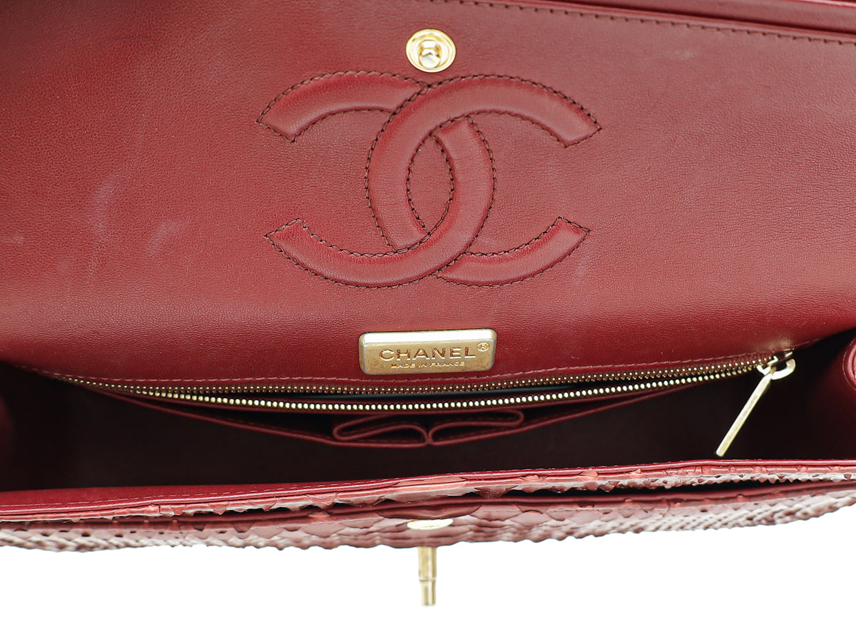 Chanel Burgundy Python CC Classic Double Flap Medium Bag
