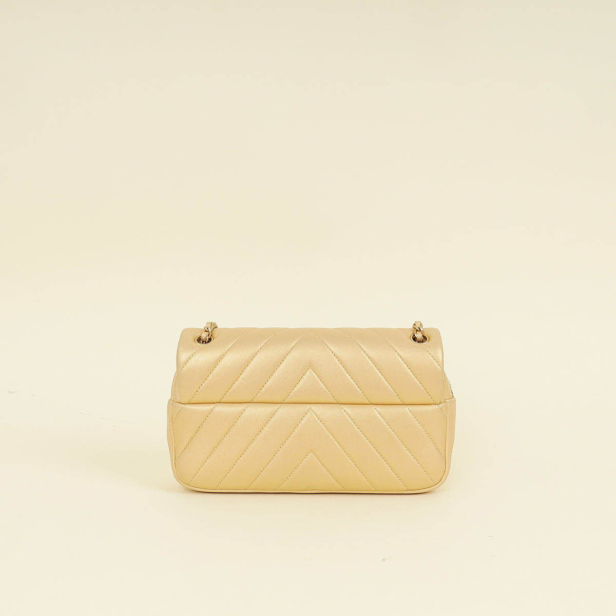 Chanel Light Metallic Gold CC Chevron Camera Case Small Flap Bag