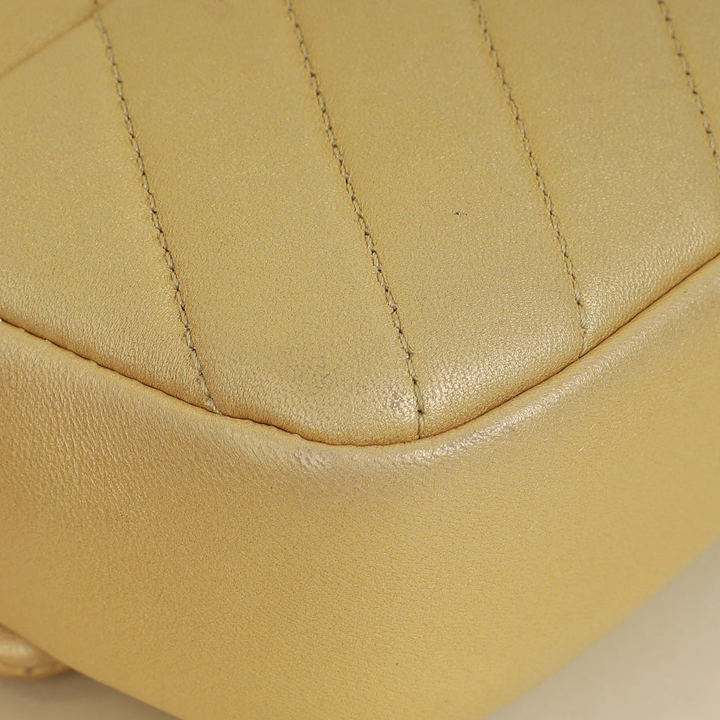 Chanel Light Metallic Gold CC Chevron Camera Case Small Flap Bag