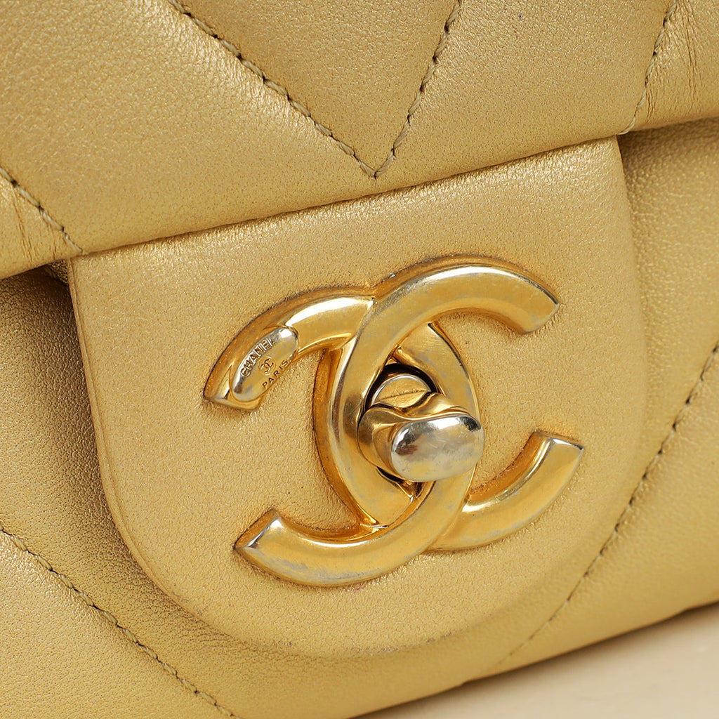 Chanel Light Metallic Gold CC Chevron Camera Case Small Flap Bag