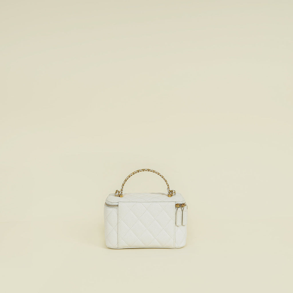 Chanel White CC Top Handle Vanity Chain