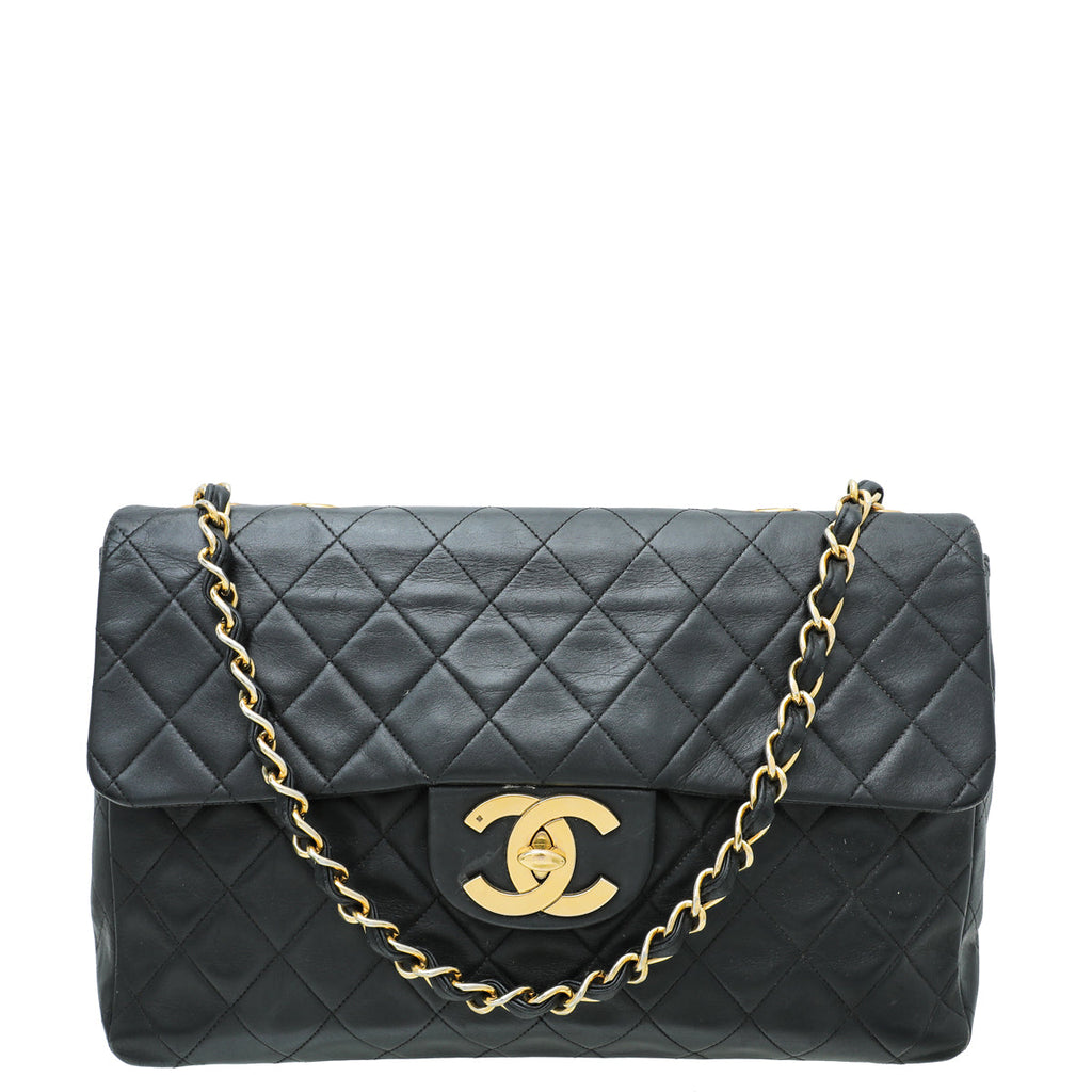 Chanel Black Vintage CC Classic Single Flap Maxi Bag