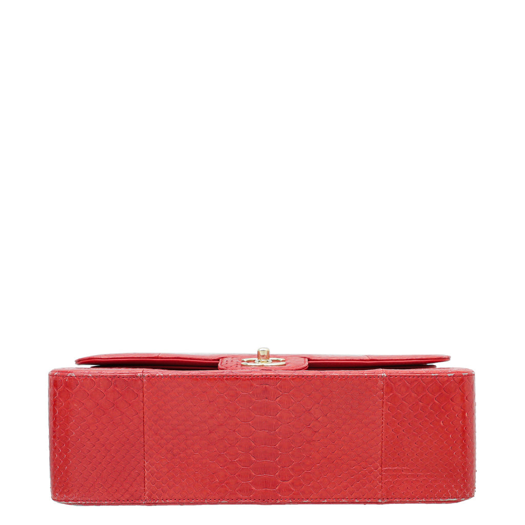 Chanel Red Python Classic Double Flap Jumbo Bag