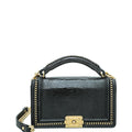 Chanel Black Le Boy Lizard Top Handle Chain Around Medium Bag